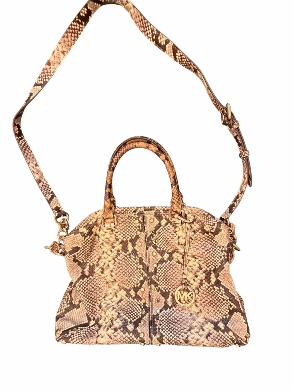 Michael Kors Uptown Astor Python Snake Embossed Leather Studs Satchel Crossbody